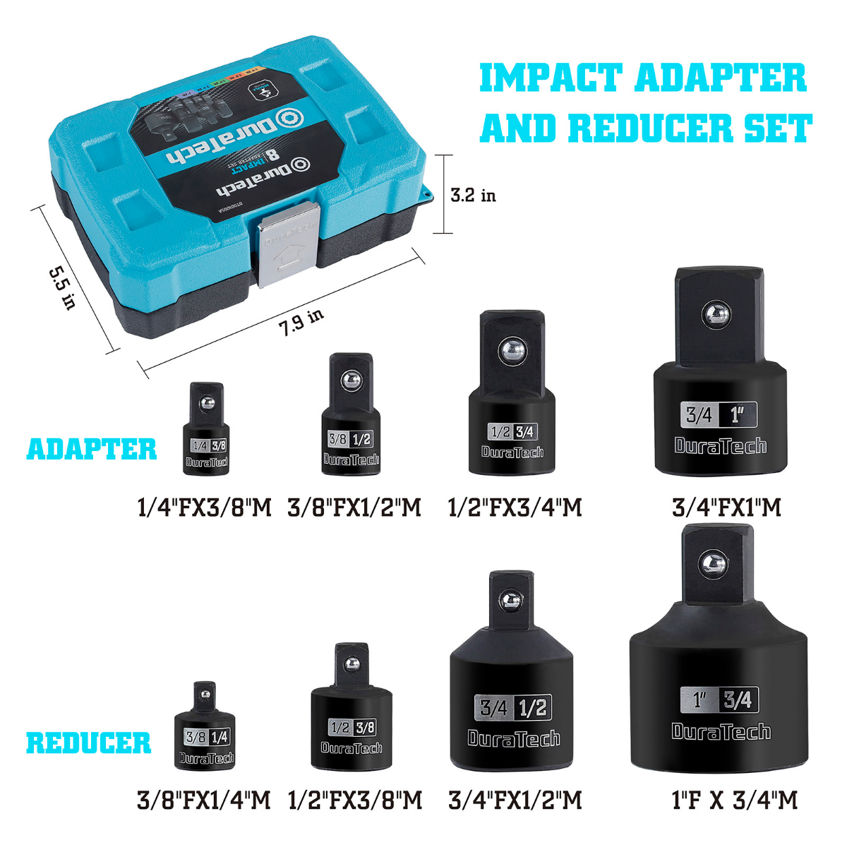 DURATECH 8-Piece Impact Socket Adapter and Reducer Set
