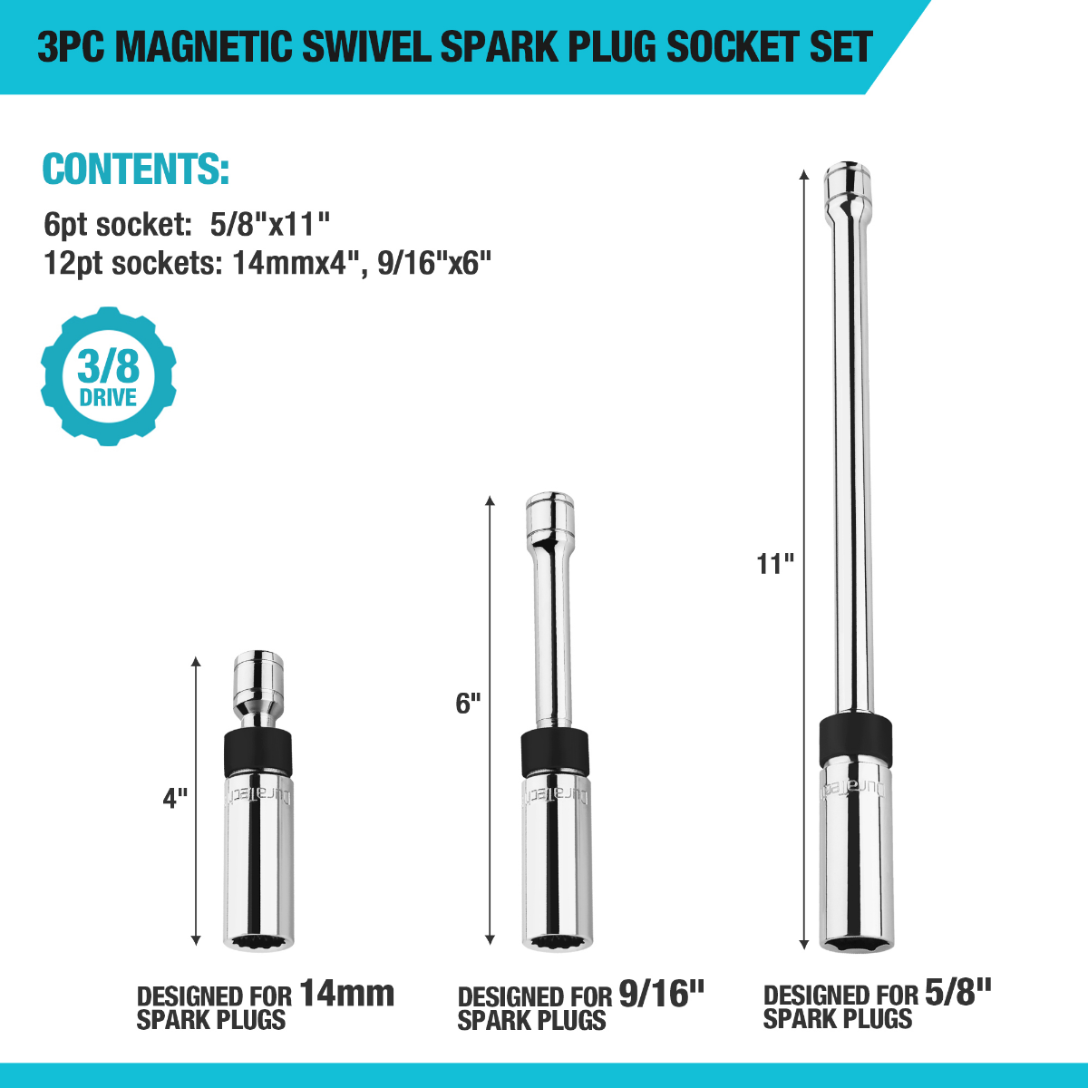 DURATECH 3-Piece Magnetic Swivel Spark Plug Socket Set