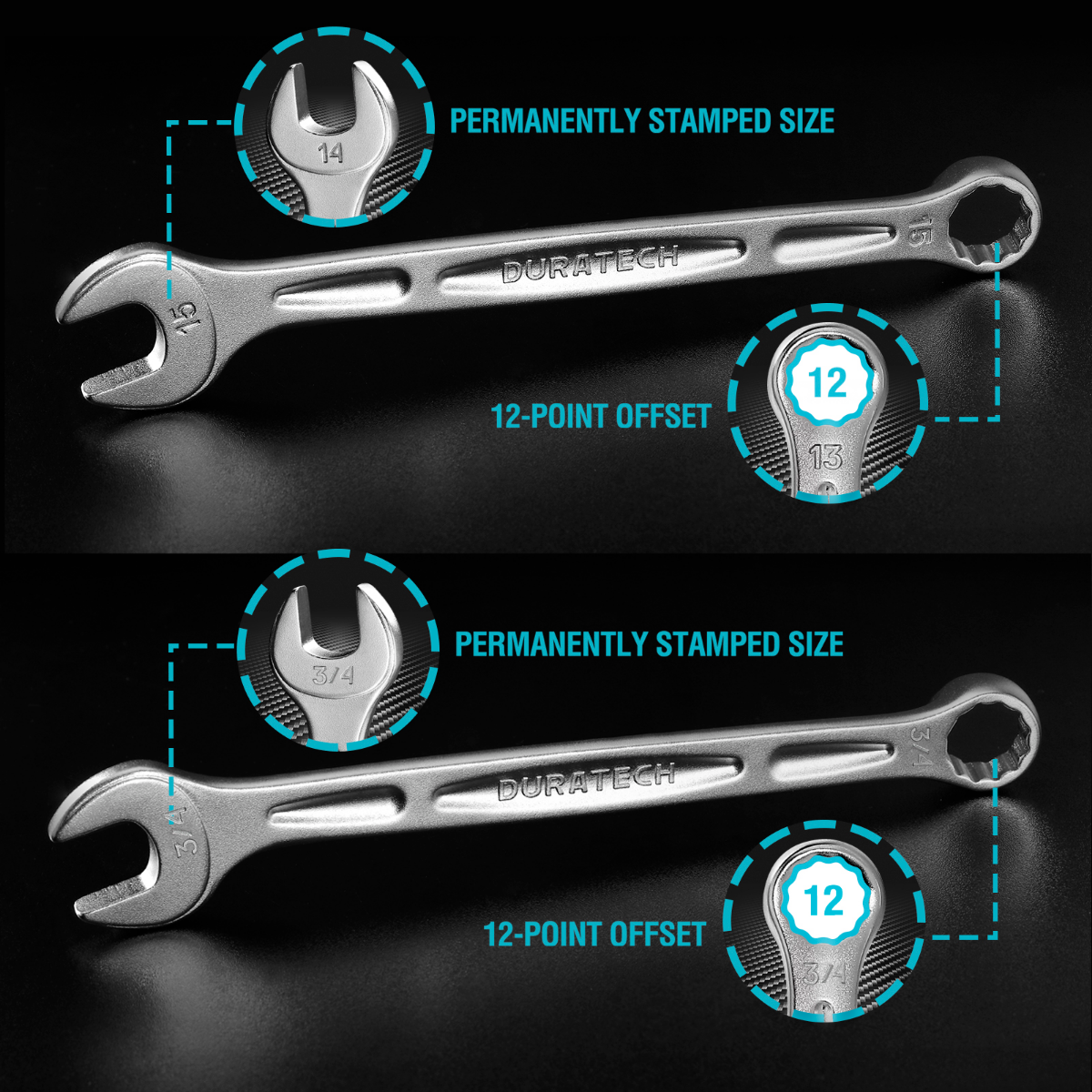 DURATECH Offset Box Wrench Set, Metric, 9-Piece, 6-23mm, 75-Degree, CR-V  Steel, Titanium Plating with Pouch