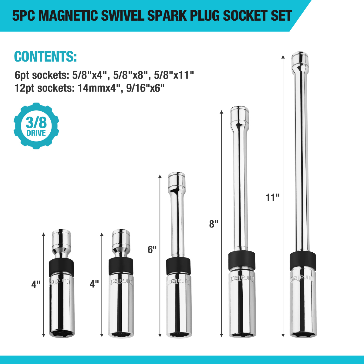 DURATECH 5-Piece Magnetic Swivel Spark Plug Socket Set